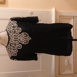 Royal Feelings vintage black beaded top Sz M